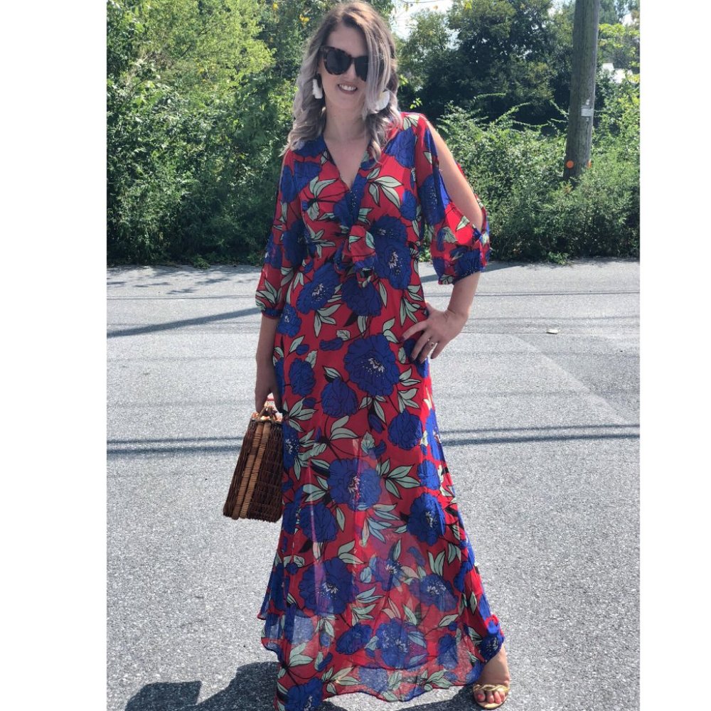RED‎ AND BLUE FLORAL MAXI DRESS
